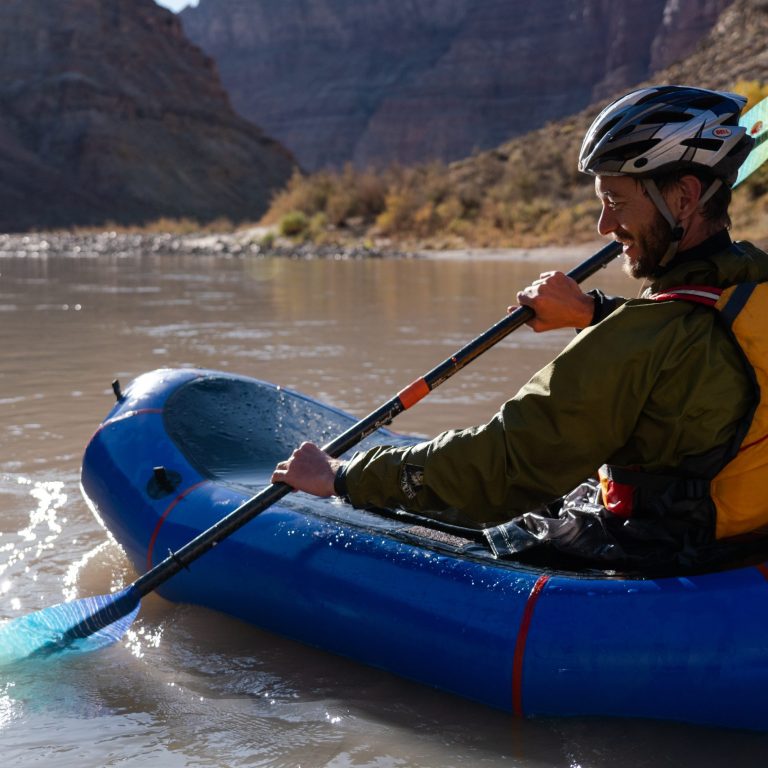 The pusher bikerafting in the Utah desert