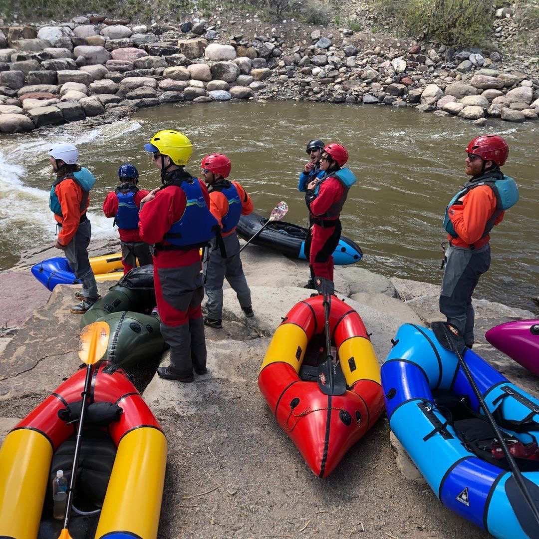 Intermediate packraft Course. The GAIA Group Corporate Retreat day 1 on, learning to packraft on the Animas River.