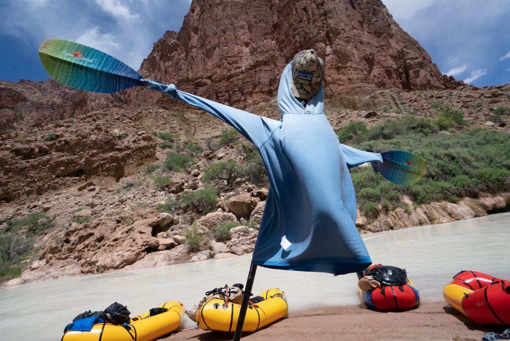 Packraft paddle scarecrow on an "unnamed" river in Arizona