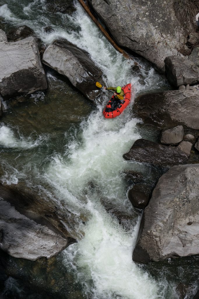 The Perfect Packraft paddle: You can really see the feather in the paddle in these photos of Ben Phillips on Vallecito Creek, Colo., by Steve Fassbinder.