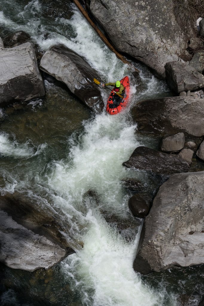 The Perfect Packraft paddle: You can really see the feather in the paddle in these photos of Ben Phillips on Vallecito Creek, Colo., by Steve Fassbinder.