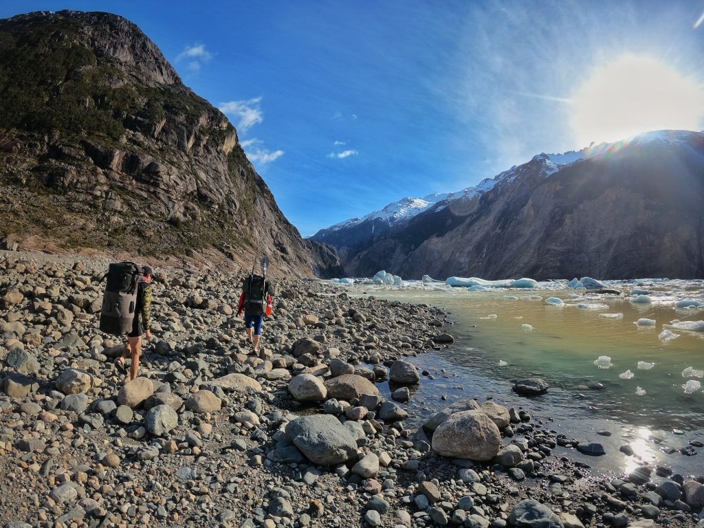 Walking from basecamp at Lago Guillermo
